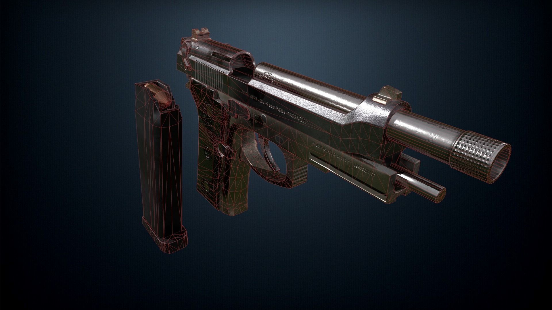 Pistol Beretta M9 Low-poly 3D model_4