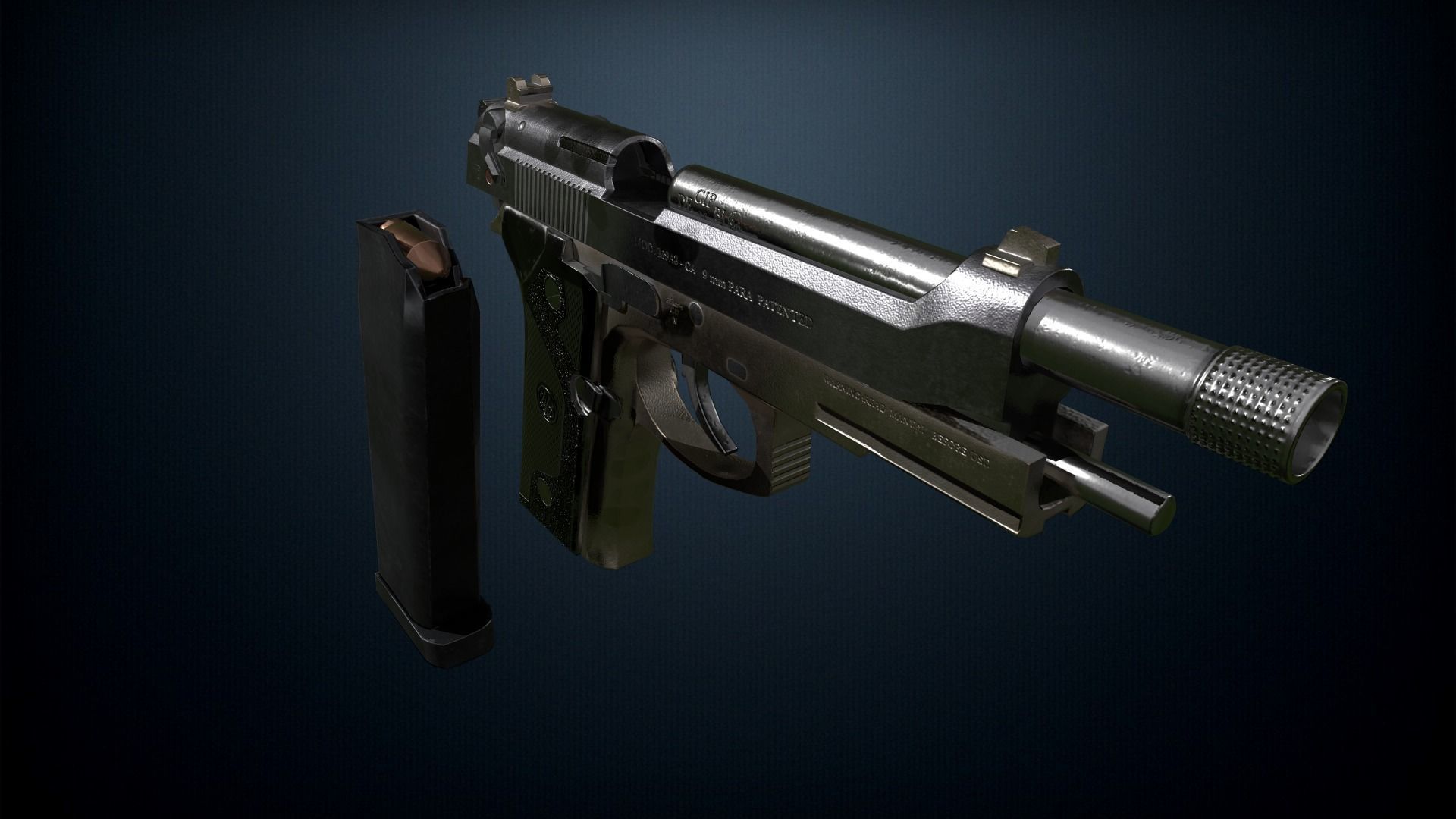 Pistol Beretta M9 Low-poly 3D model_3