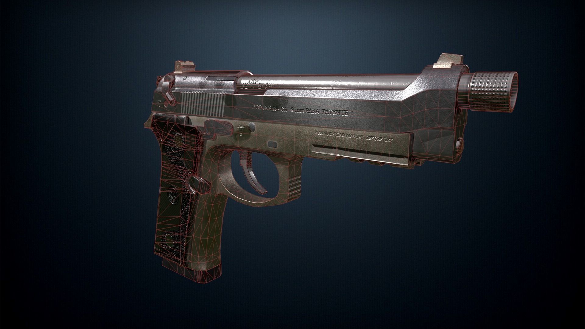 Pistol Beretta M9 Low-poly 3D model_5