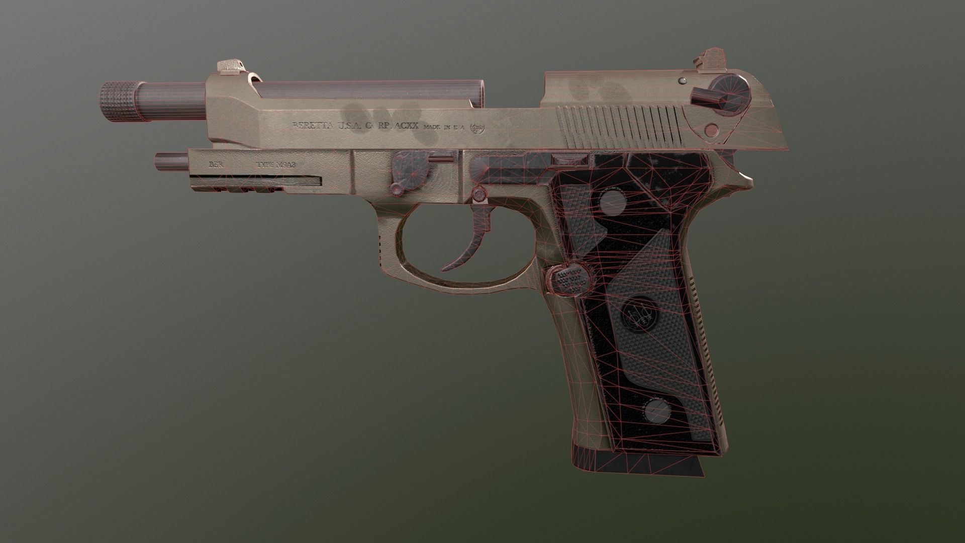 The Pistol Beretta M9 Sand Low-poly 3D model_3