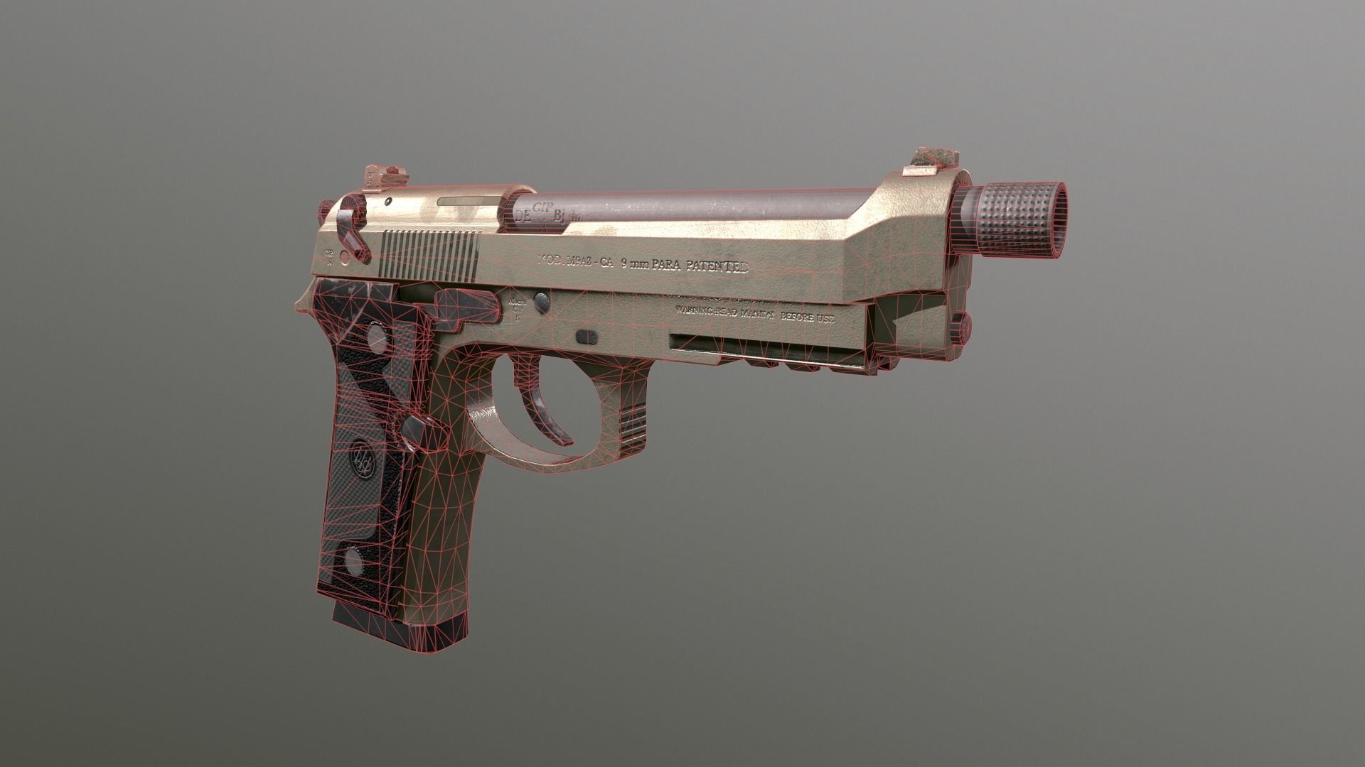 The Pistol Beretta M9 Sand Low-poly 3D model_5