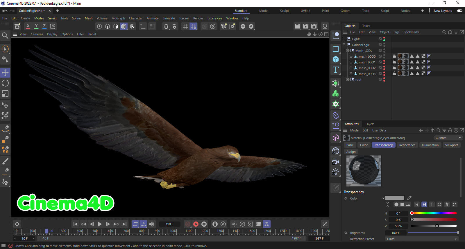 Realistic Animated Golden Eagle Low-poly 3D model_10