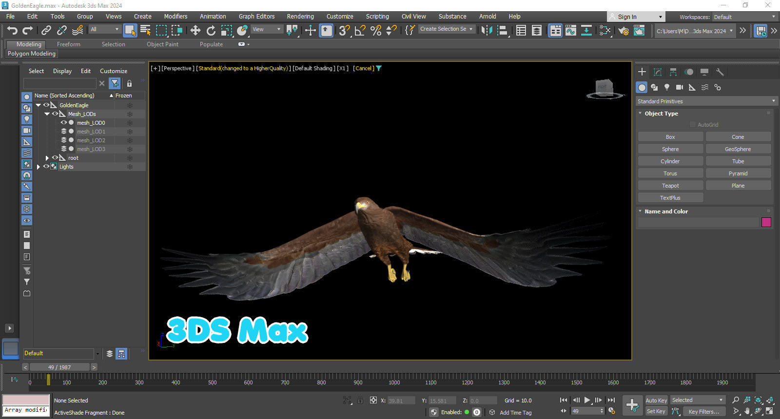Realistic Animated Golden Eagle Low-poly 3D model_16
