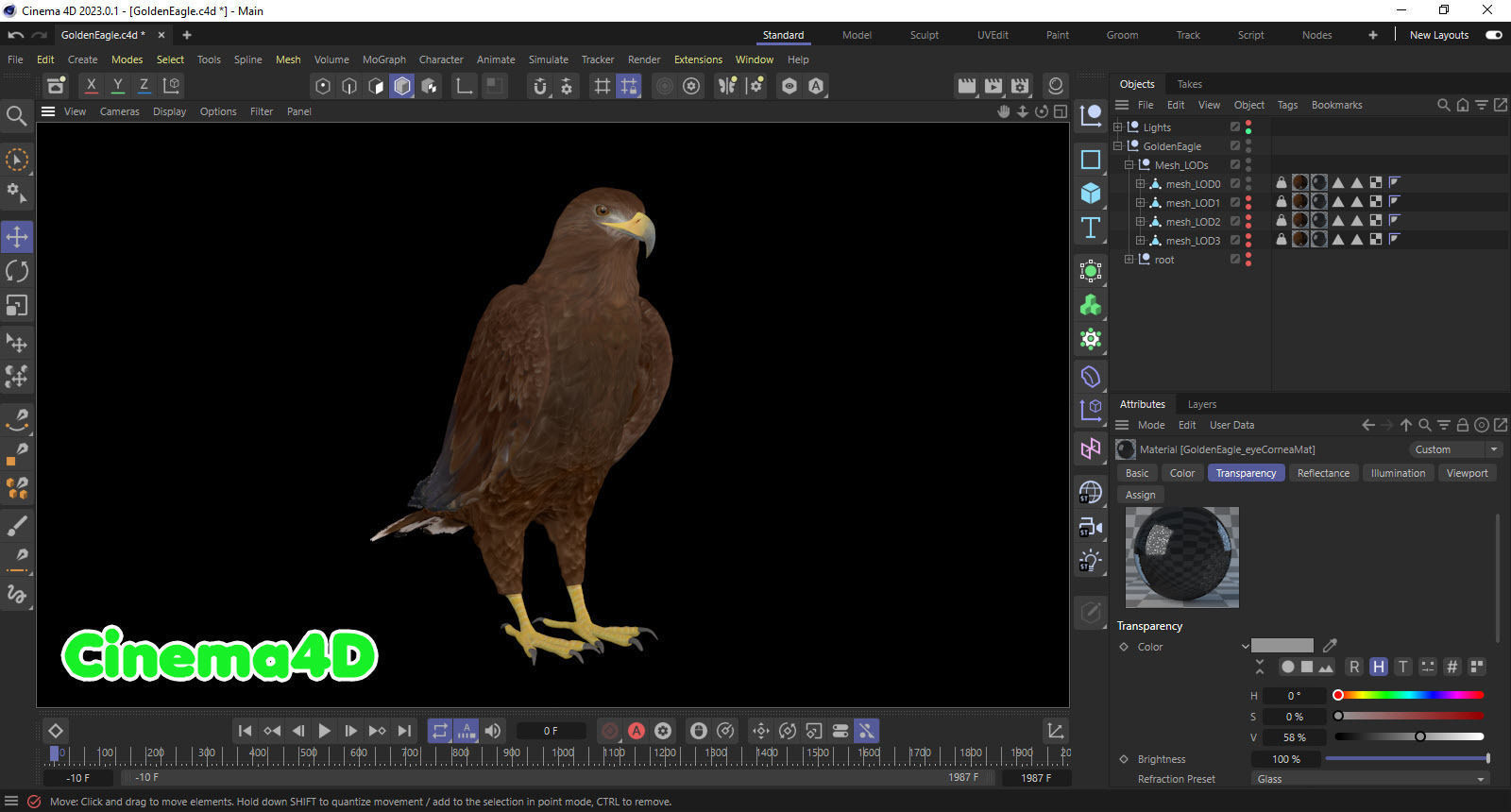 Realistic Animated Golden Eagle Low-poly 3D model_17