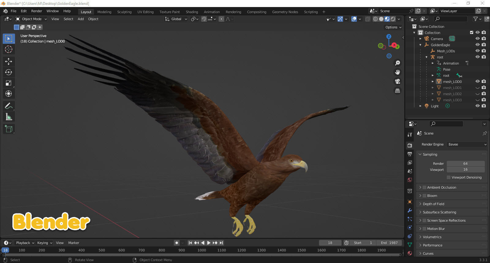 Realistic Animated Golden Eagle Low-poly 3D model_18