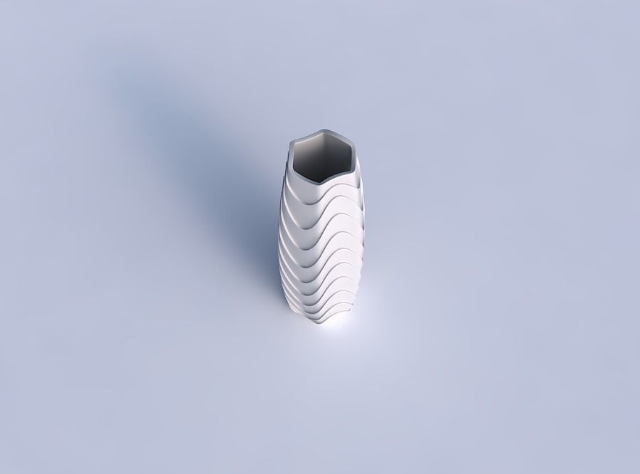 Vase hexagon with horizontal wavy layers 3D print model_1