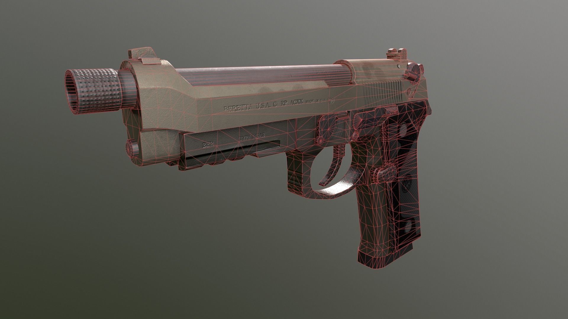 Unreal and Unity Beretta M9 Low-poly 3D model_2