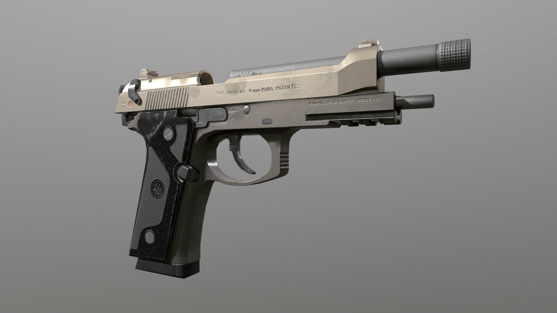 Unreal and Unity Beretta M9 Low-poly 3D model_3