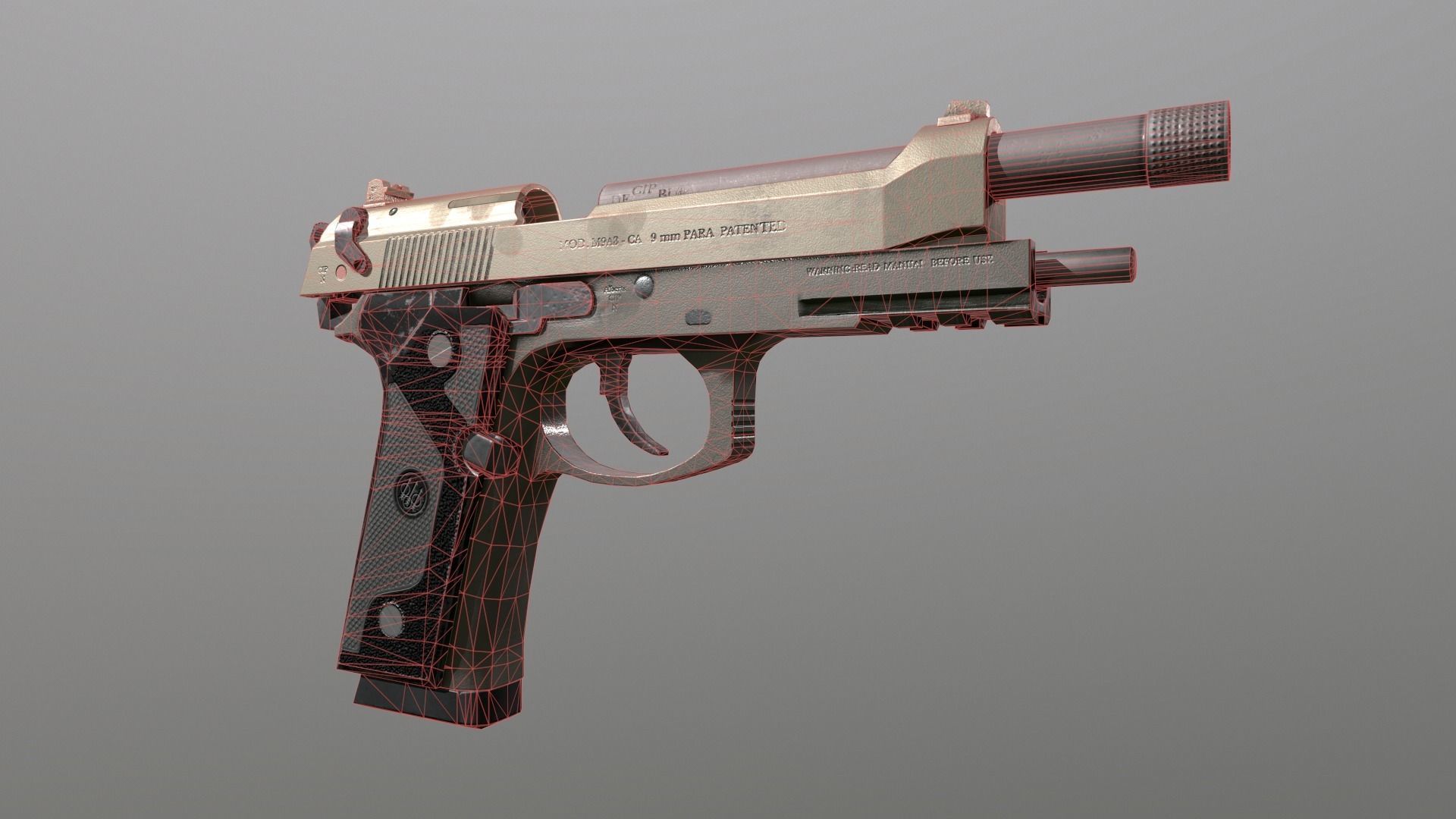 Unreal and Unity Beretta M9 Low-poly 3D model_4