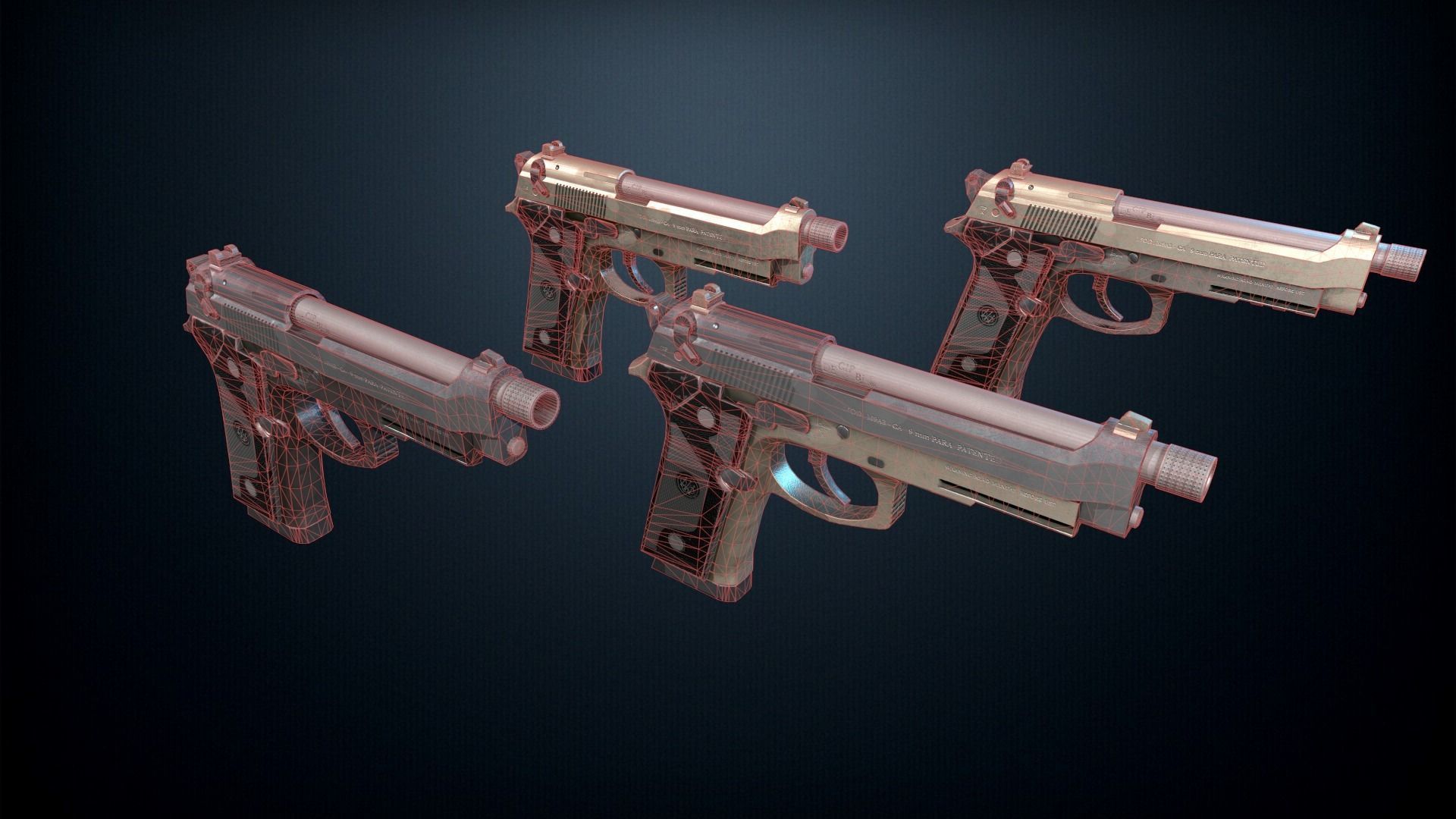 Unreal and Unity Beretta M9 Pack Low-poly 3D model_1
