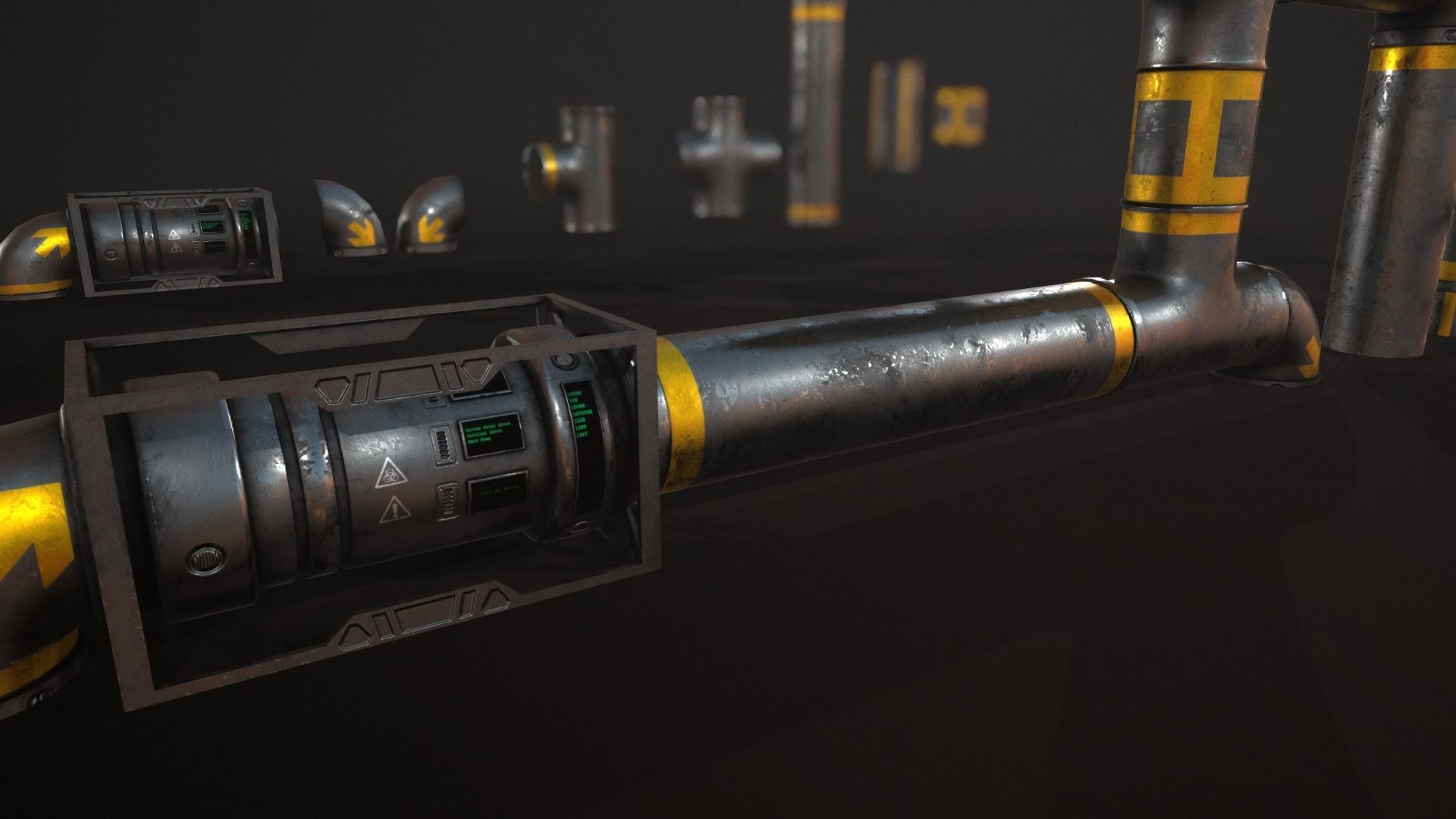 Sci-Fi Pipes Low-poly 3D model_9