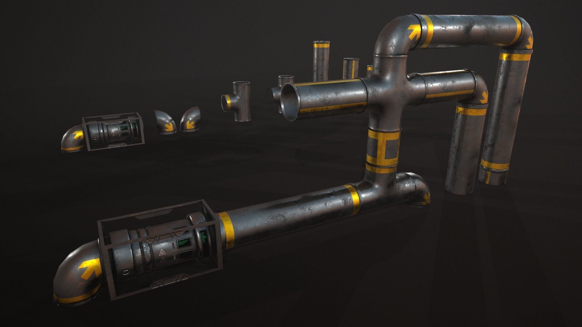 Sci-Fi Pipes Low-poly 3D model_8