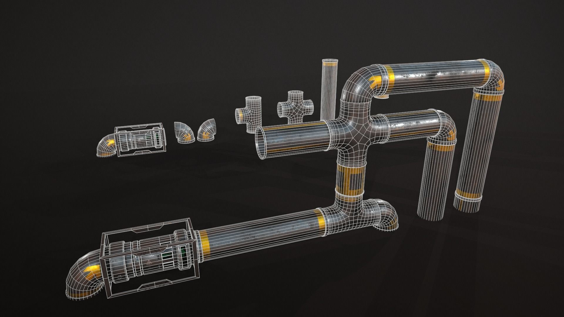 Sci-Fi Pipes Low-poly 3D model_10