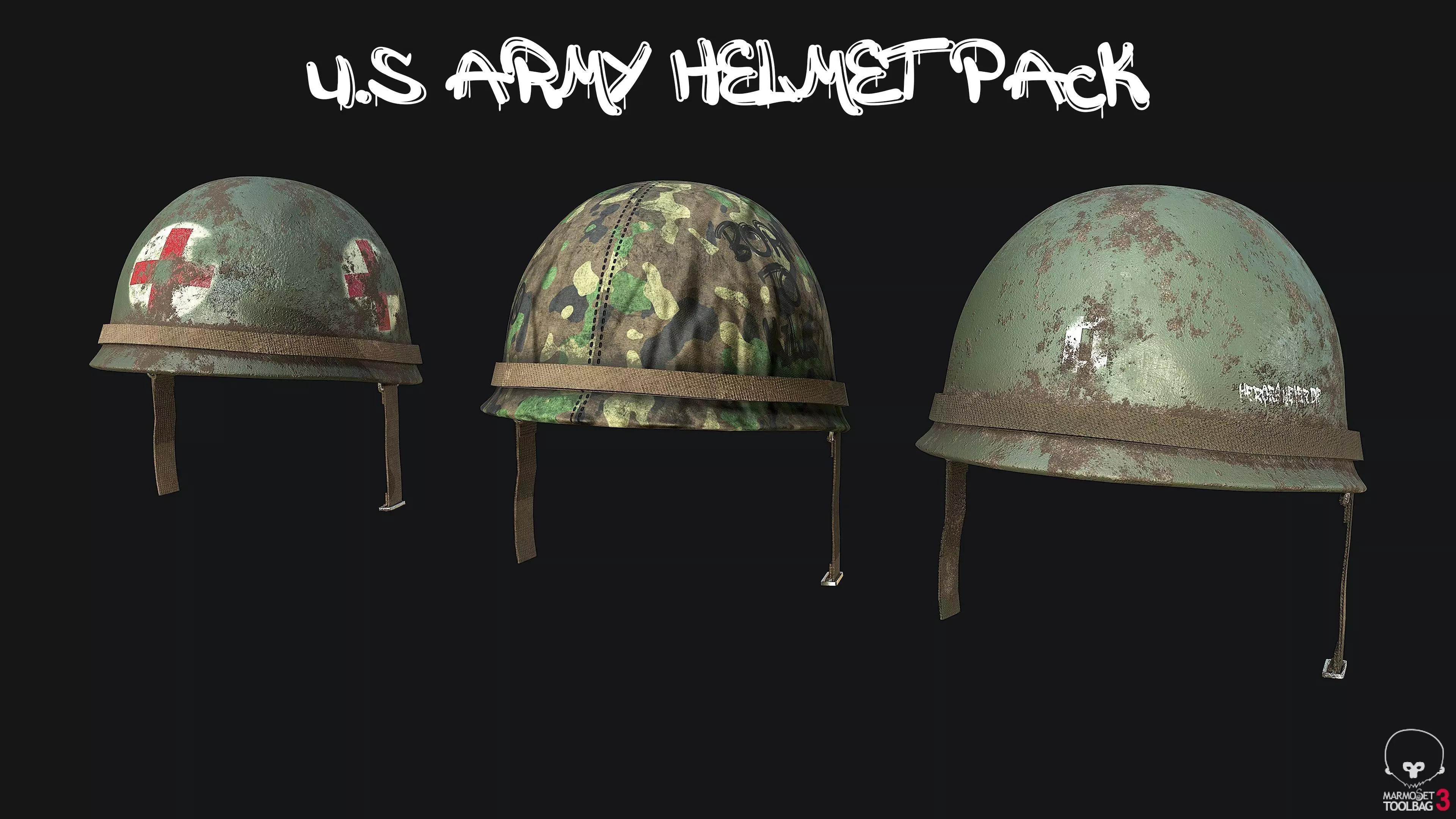 WW2 US Army Helmet PACK 3D Model Collection_0