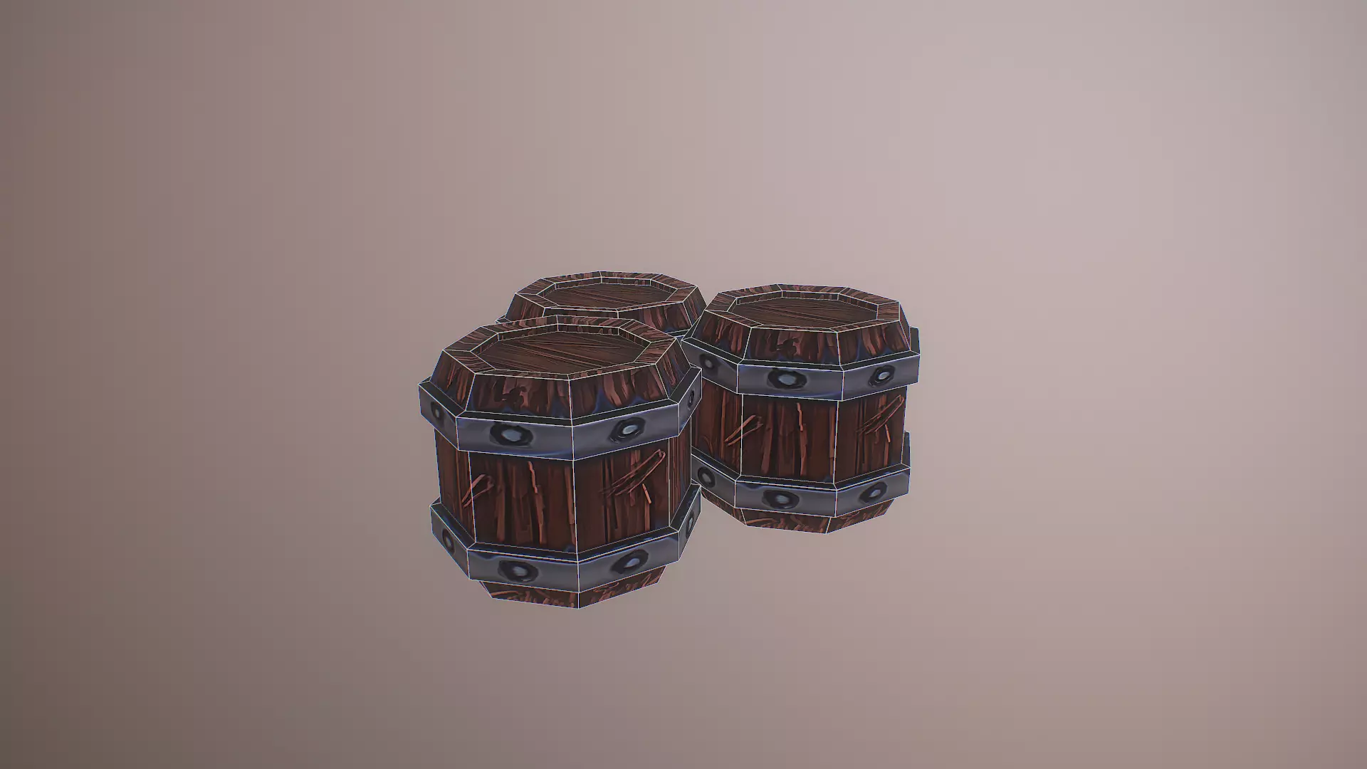 Barrel set of wooden barrels Low-poly 3D model_0