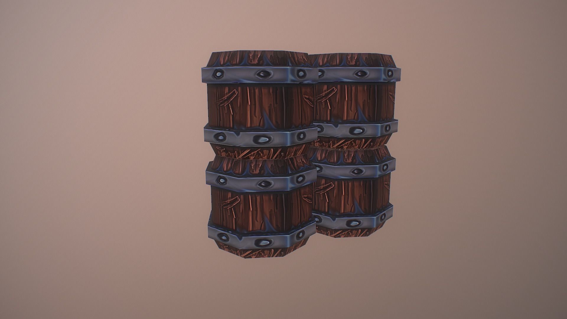 Barrel set of wooden barrels Low-poly 3D model_2