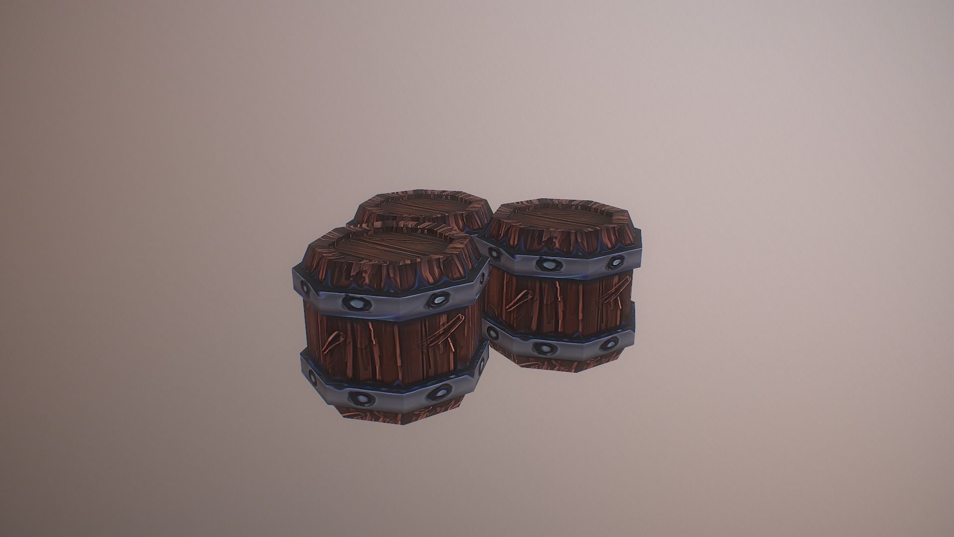 Barrel set of wooden barrels Low-poly 3D model_3