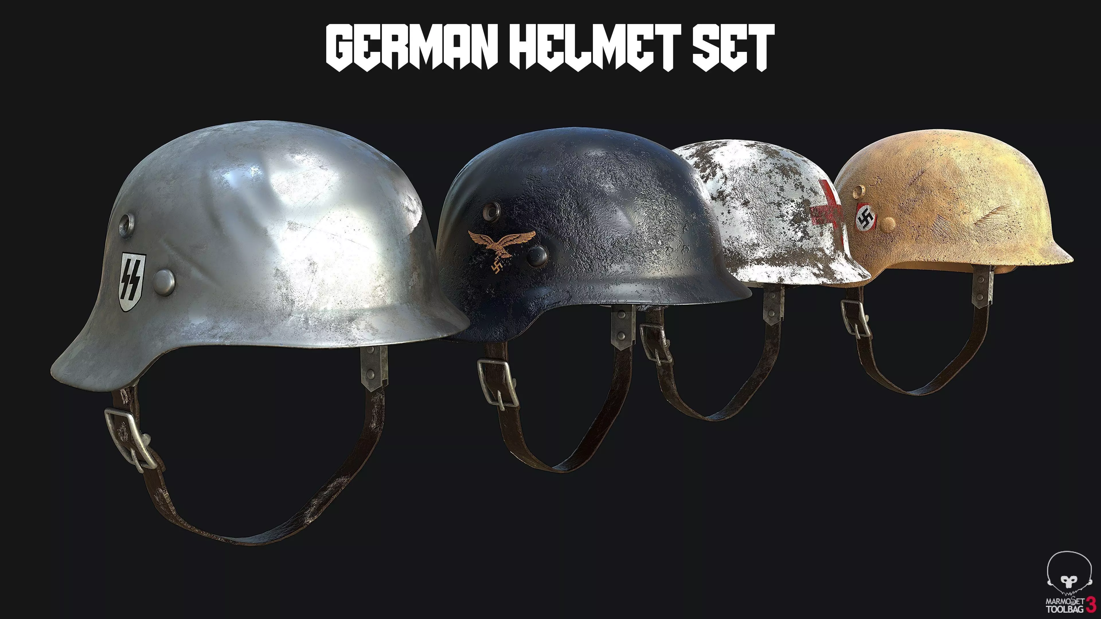 WW2 German Army Helmet PACK 3D Model Collection_0