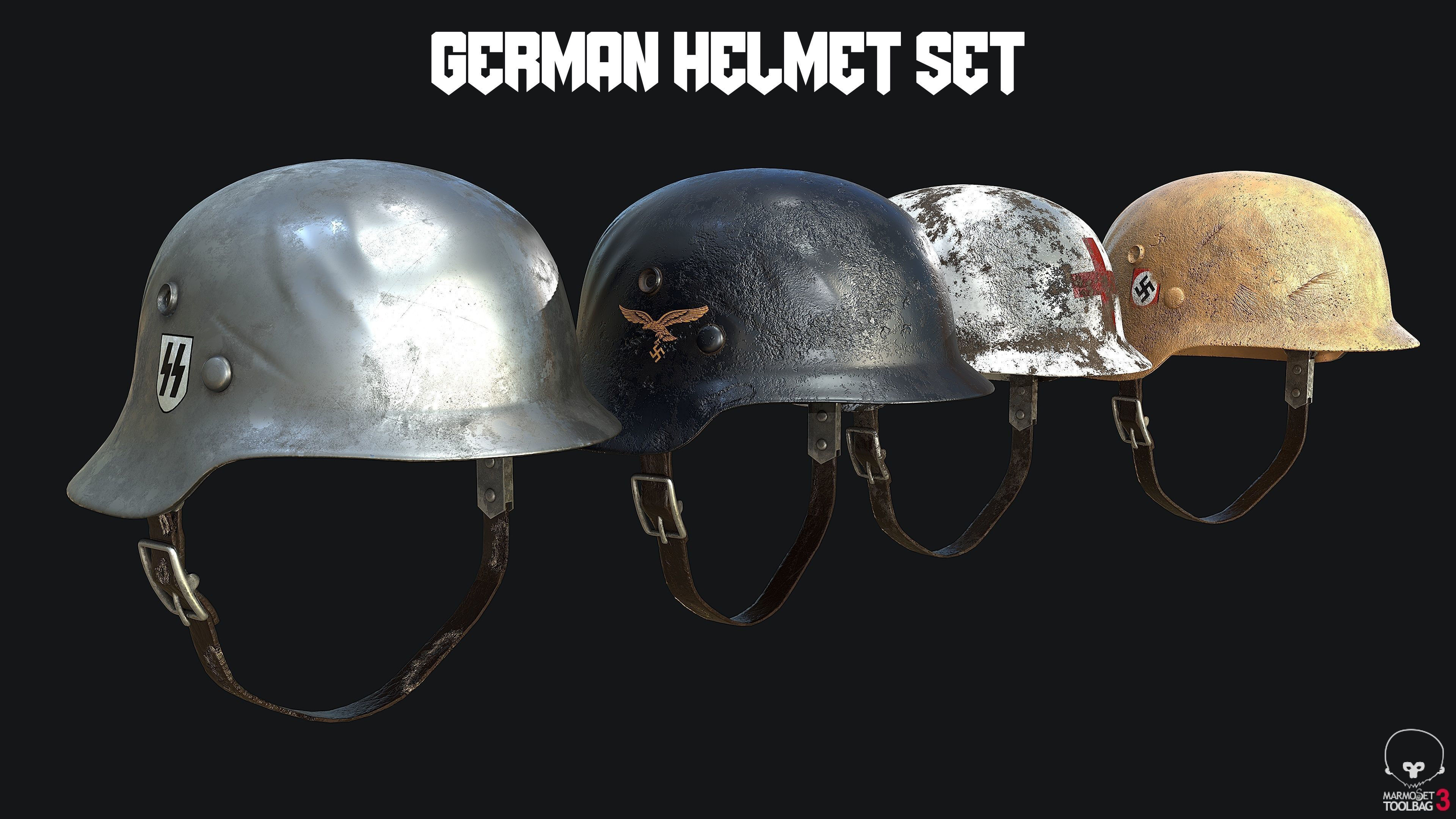 WW2 US and German Army Helmet PBR 3D Model Collection_8
