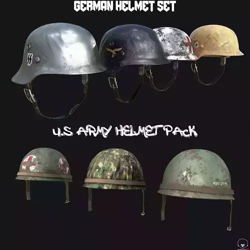 WW2 US and German Army Helmet PBR
