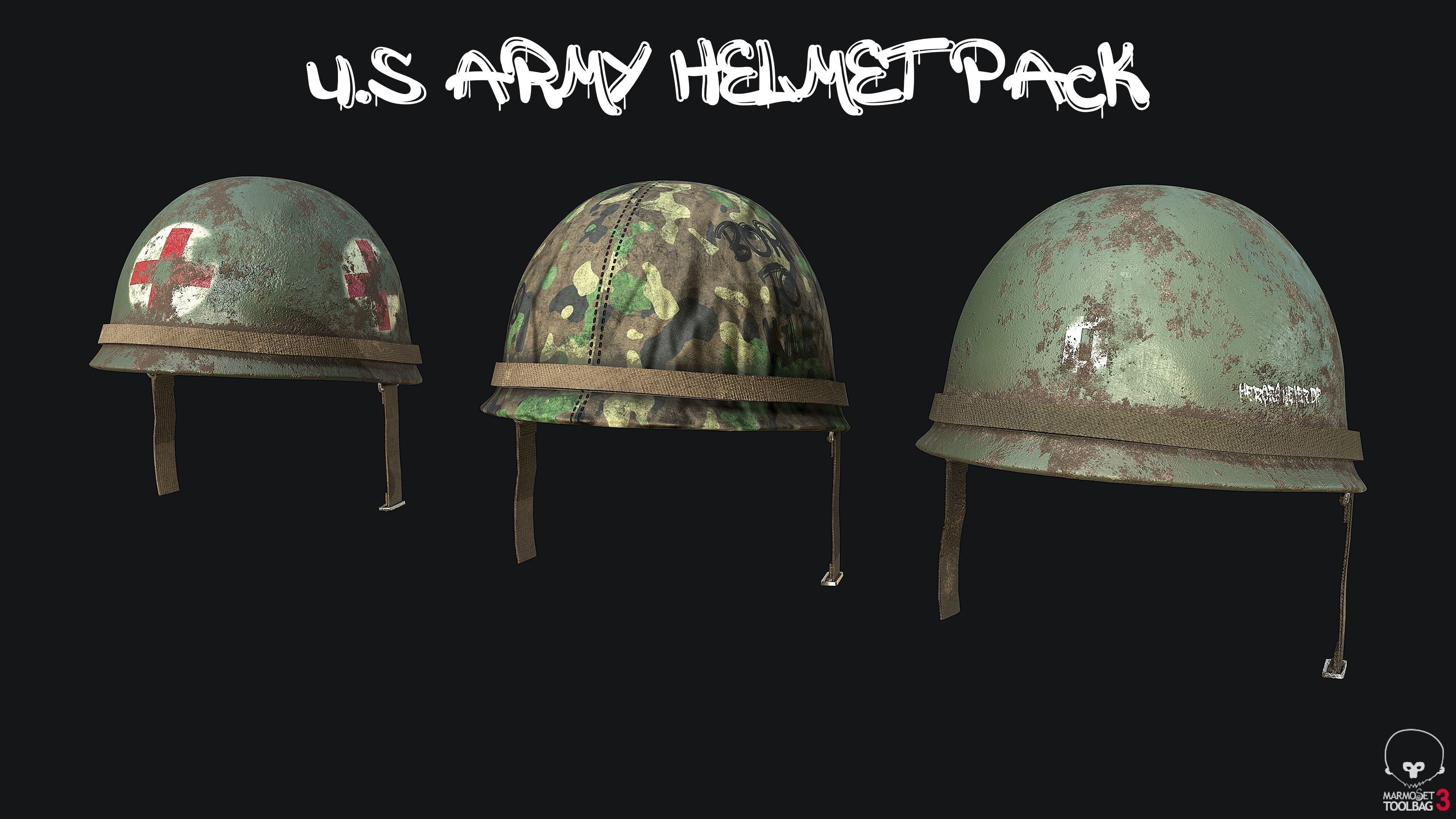 WW2 US and German Army Helmet PBR 3D Model Collection_7