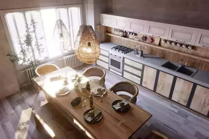 Kitchen interior scene 3D model