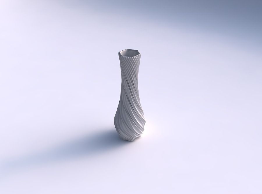 Vase larger opening hexagon with wavy extruded lines 3D print model