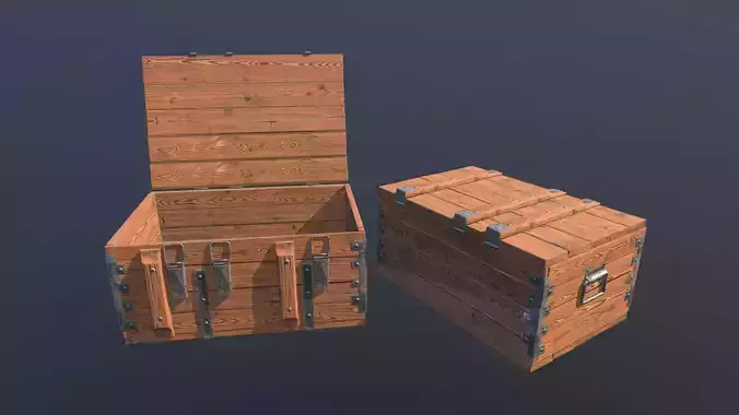 Wooden Box Animated PBR Low-poly 3D model