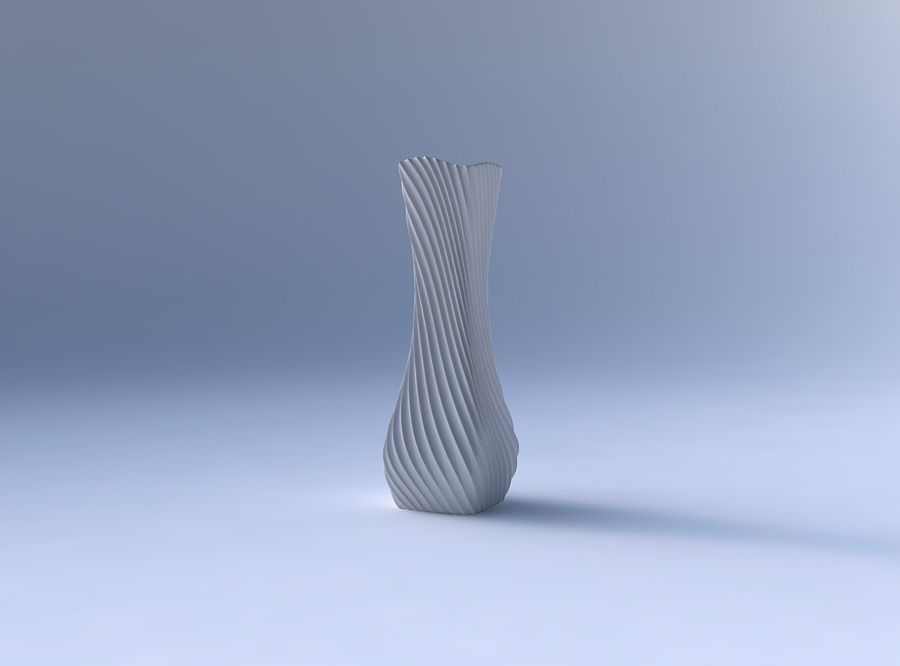 Vase larger opening rectangle with bent extruded lines 3 3D print model_4