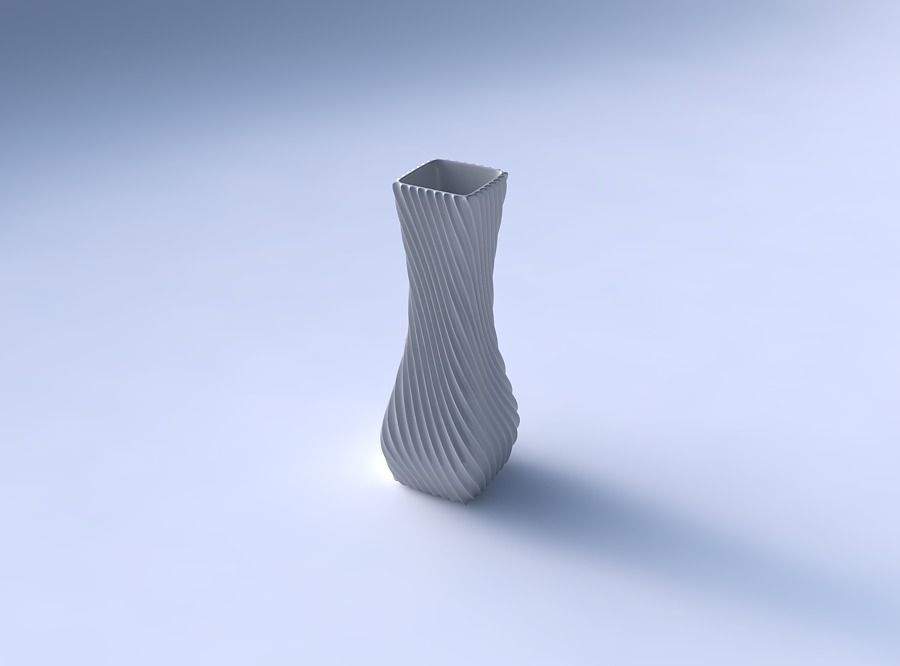 Vase larger opening rectangle with bent extruded lines 3D print model_3
