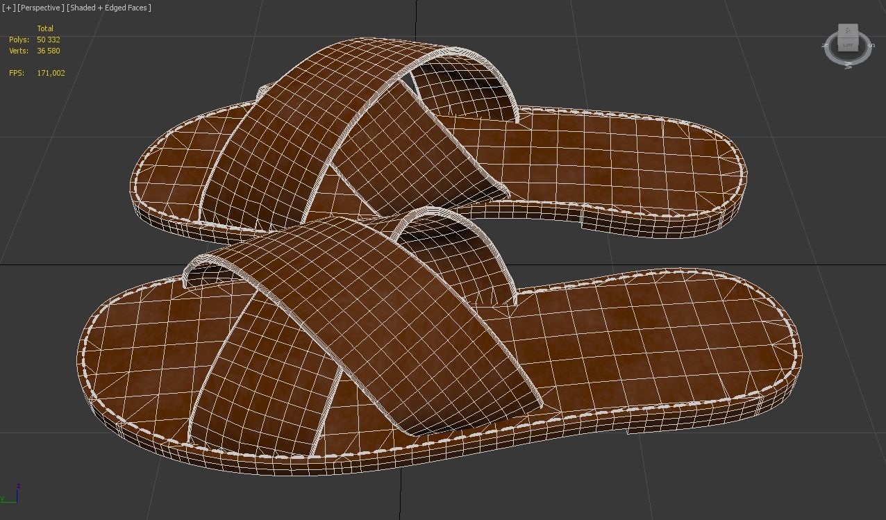 men leather slippers 3D model_12