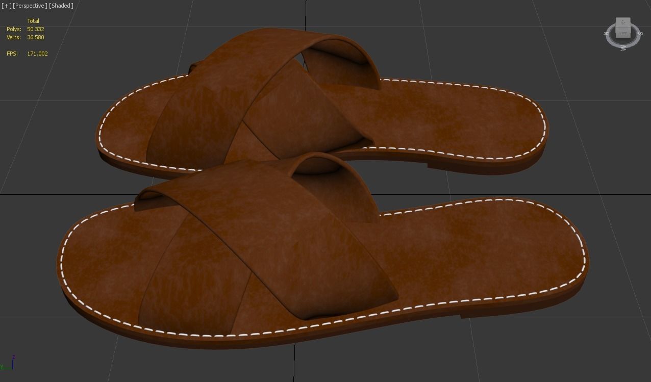 men leather slippers 3D model_11