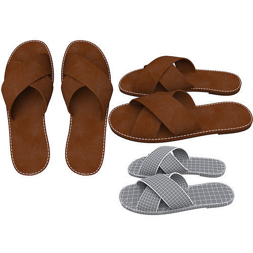 men leather slippers 3D model