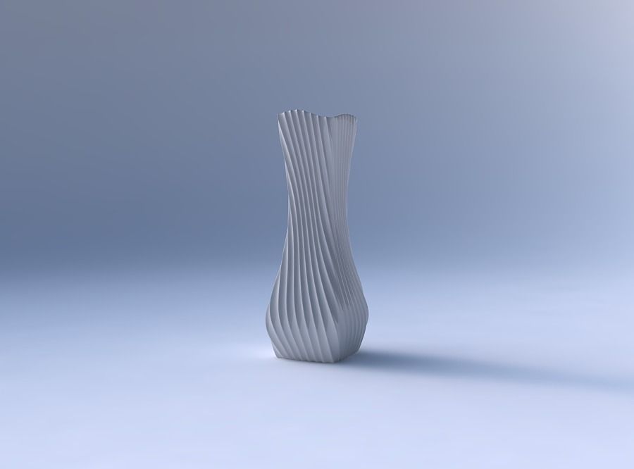 Vase larger opening rectangle with extruded vertical lines 2 3D print model_4