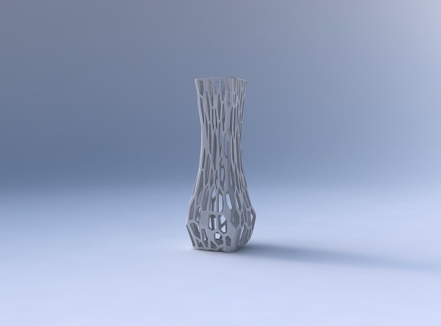 Vase larger opening rectangle with faceted organic lattice 3D print model_4