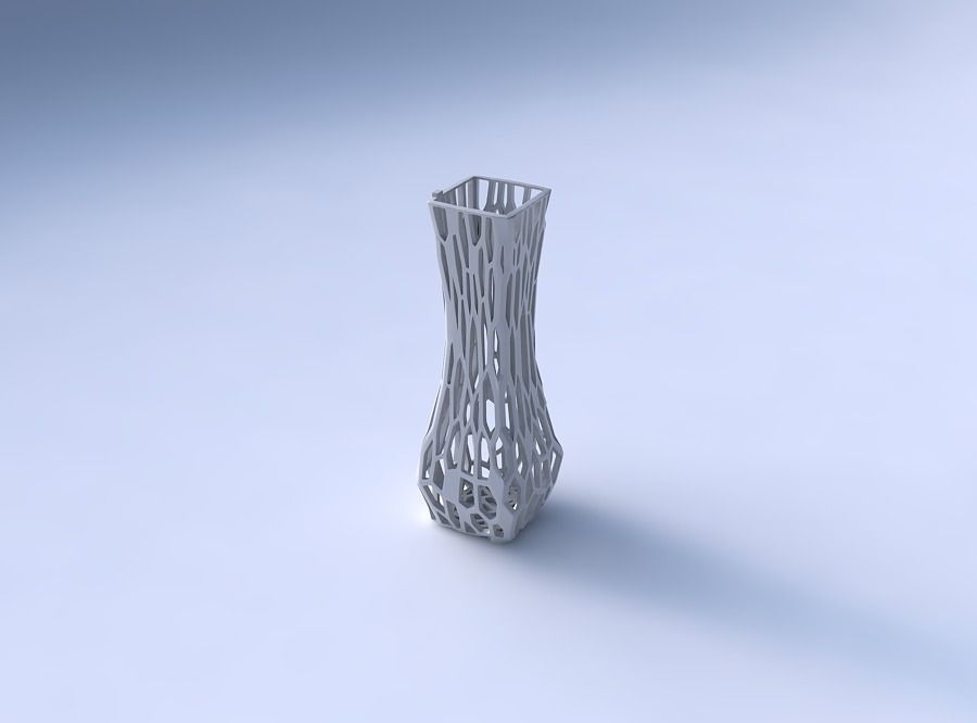 Vase larger opening rectangle with faceted organic lattice 3D print model_3