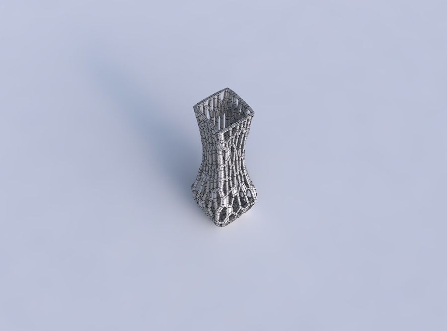 Vase larger opening rectangle with faceted organic lattice 3D print model_6