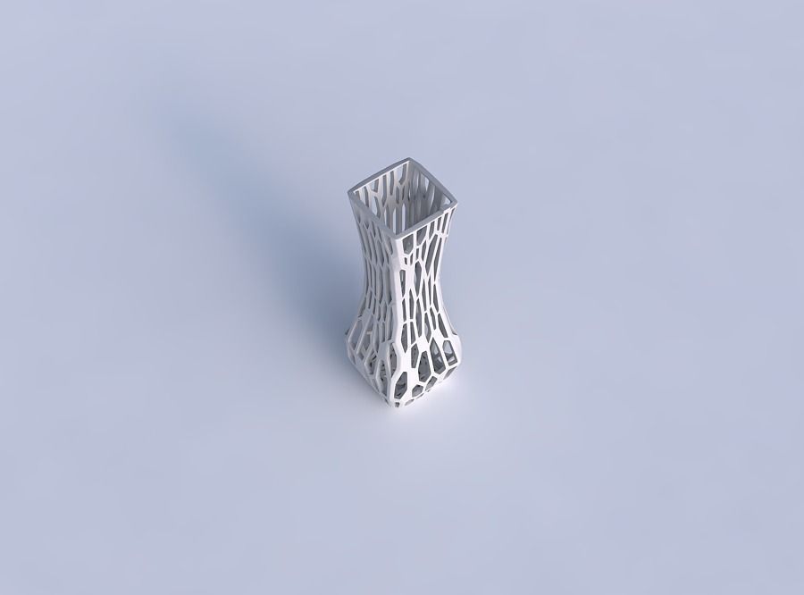 Vase larger opening rectangle with faceted organic lattice 3D print model_1