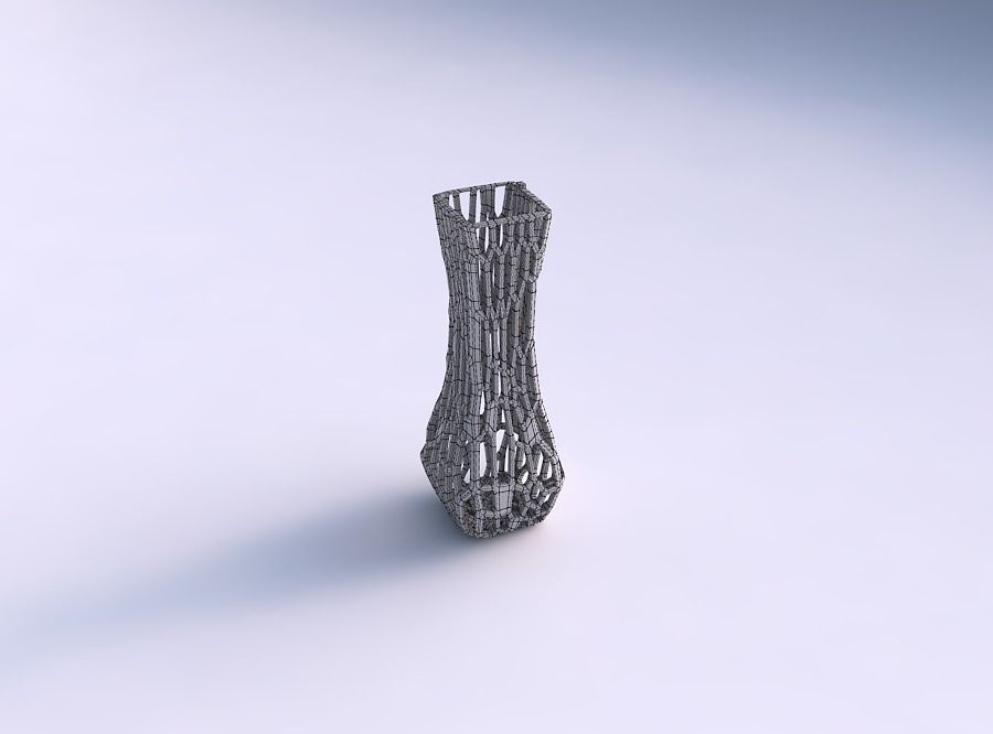 Vase larger opening rectangle with faceted organic lattice 3D print model_5