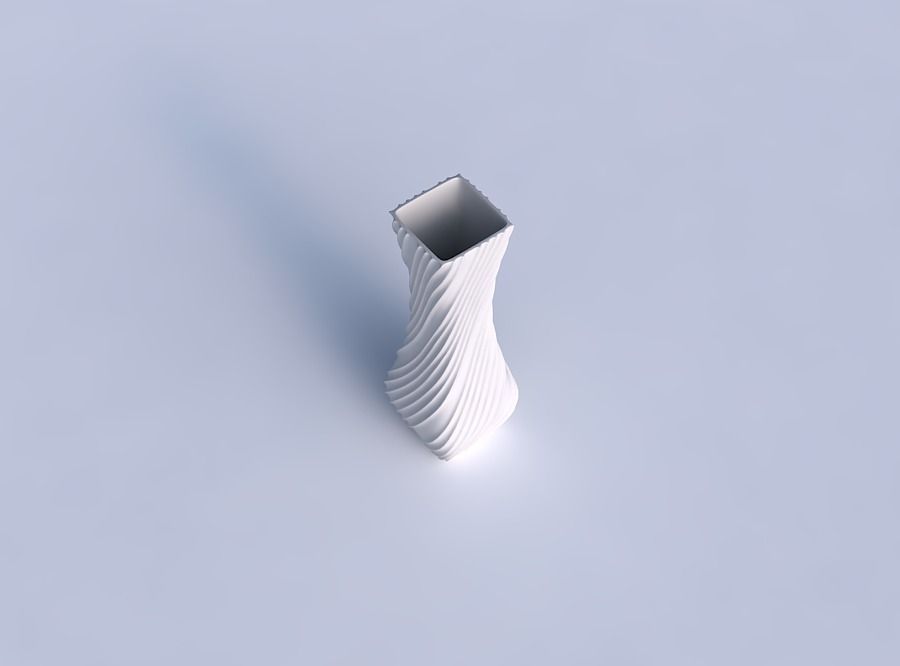 Vase larger opening rectangle with flowing extruded lines 3D print model_1