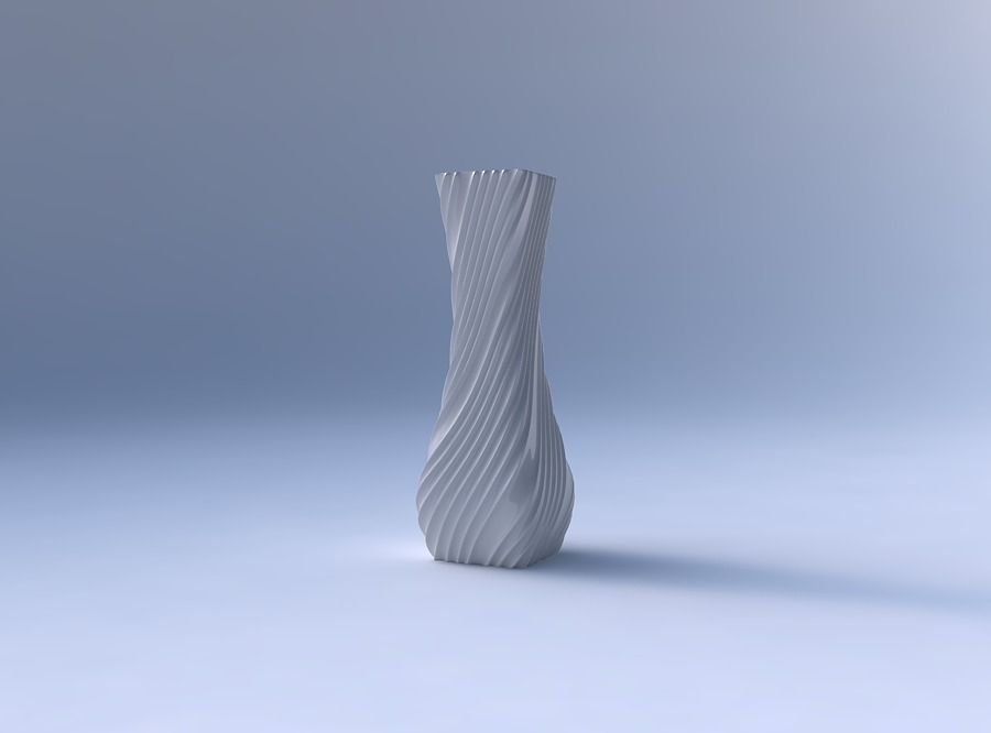Vase larger opening rectangle with flowing extruded lines 3D print model_4