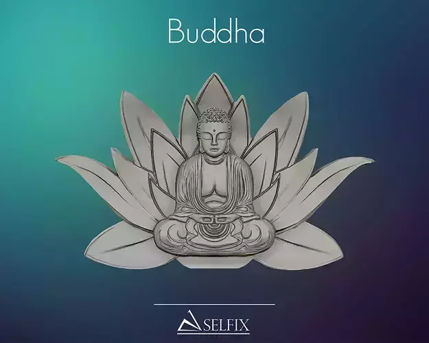 3D model of Buddha on sacred Lotus symbolic relief sculpture