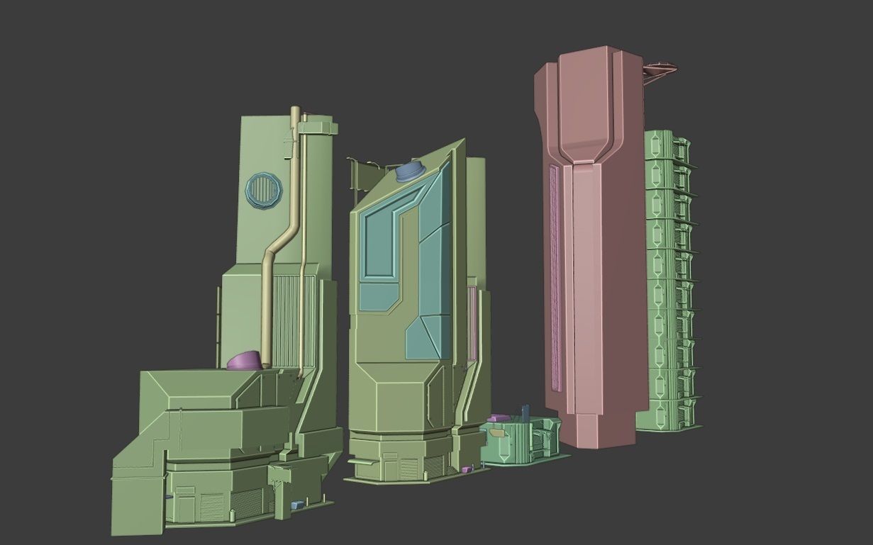 futuristic buildings  3D model_1