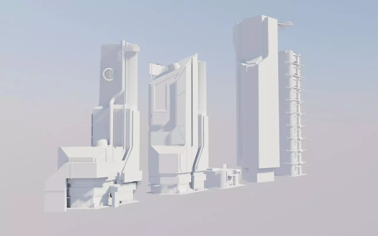 futuristic buildings  3D model_0