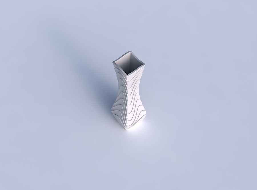 Vase larger opening rectangle with horizontal wavy layers 3D print model_1