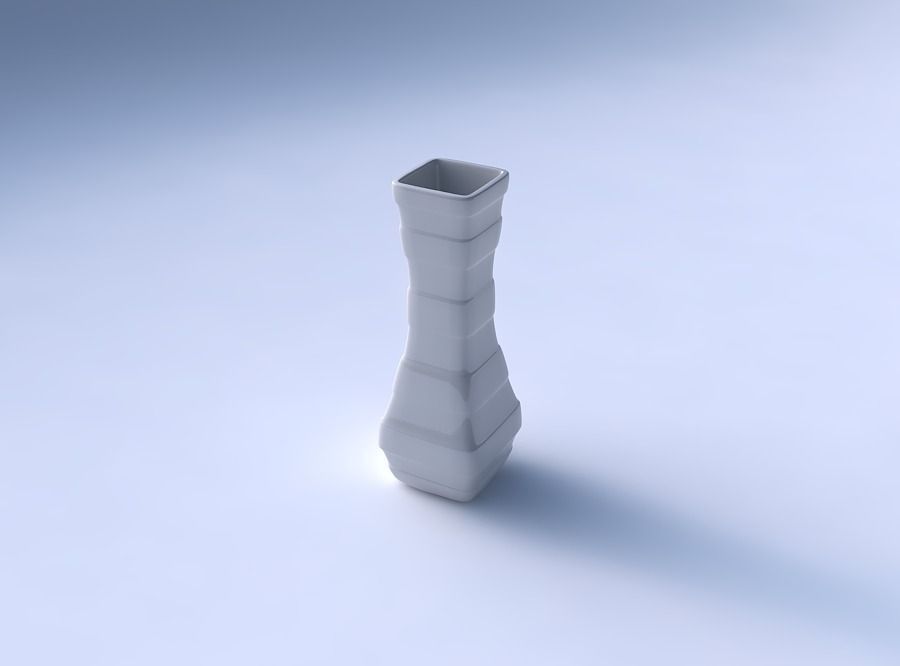 Vase larger opening rectangle with smooth horizontal ribbons 3D print model_3