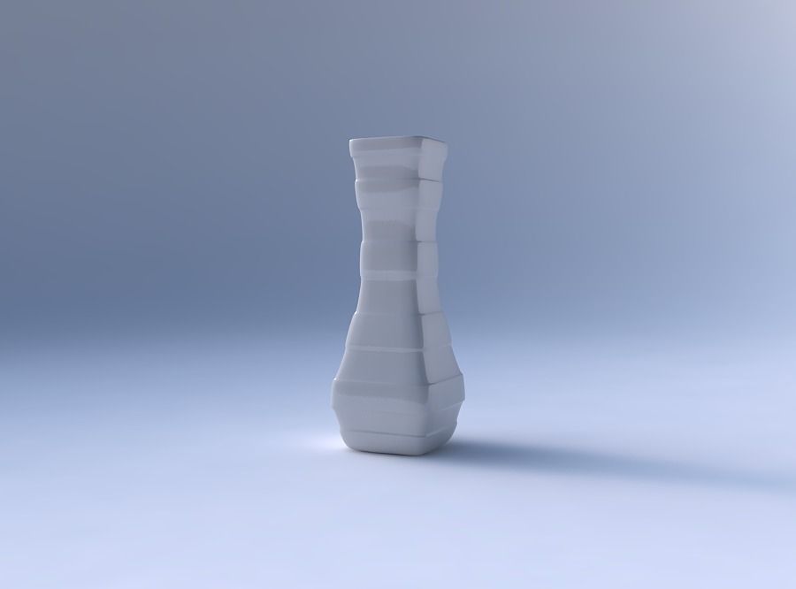 Vase larger opening rectangle with smooth horizontal ribbons 3D print model_4
