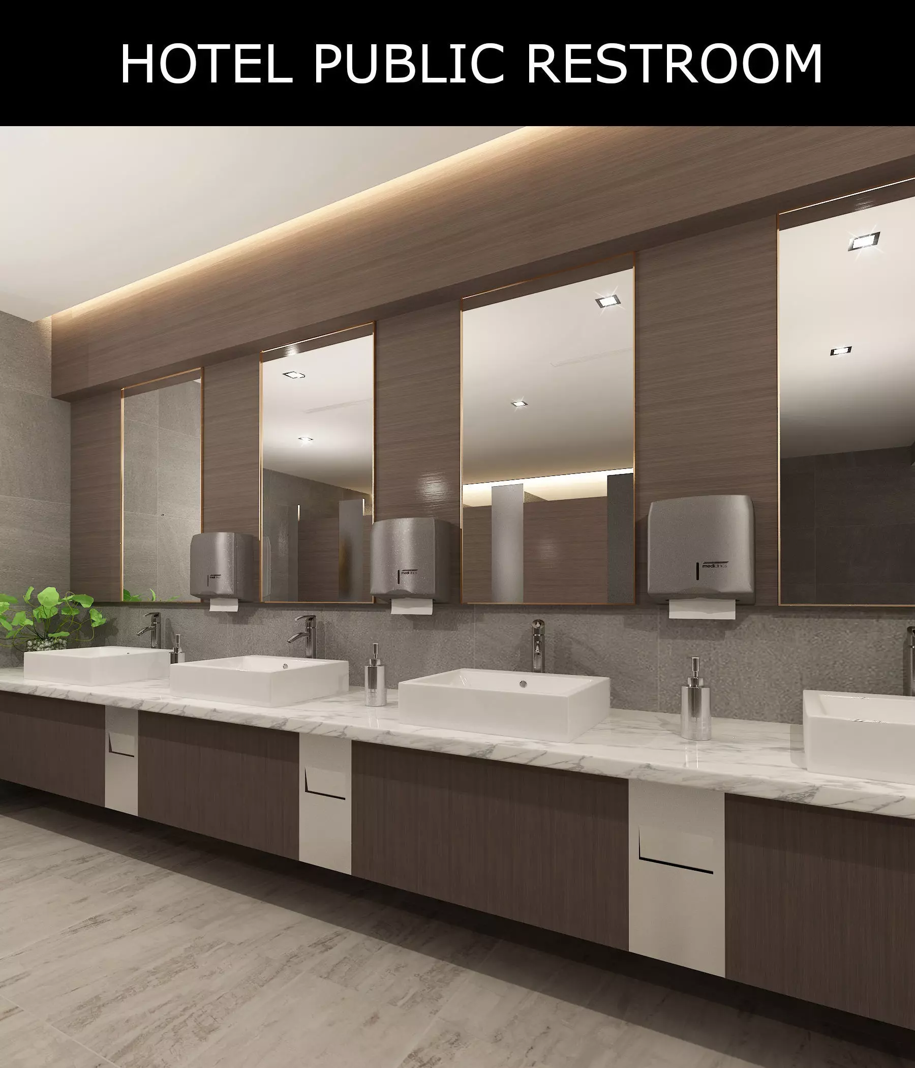 Hotel Public Restroom 3DSMAX and Vray Render 3D model