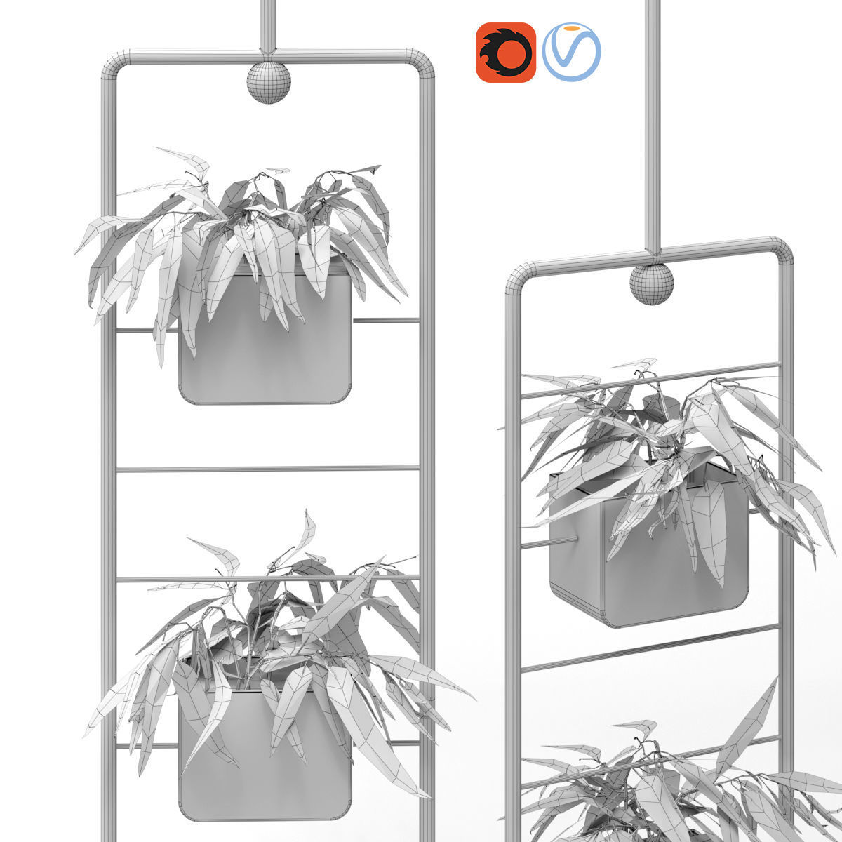 Metal hanging lamp Indoor square Plant pot partition divider 3D model_11