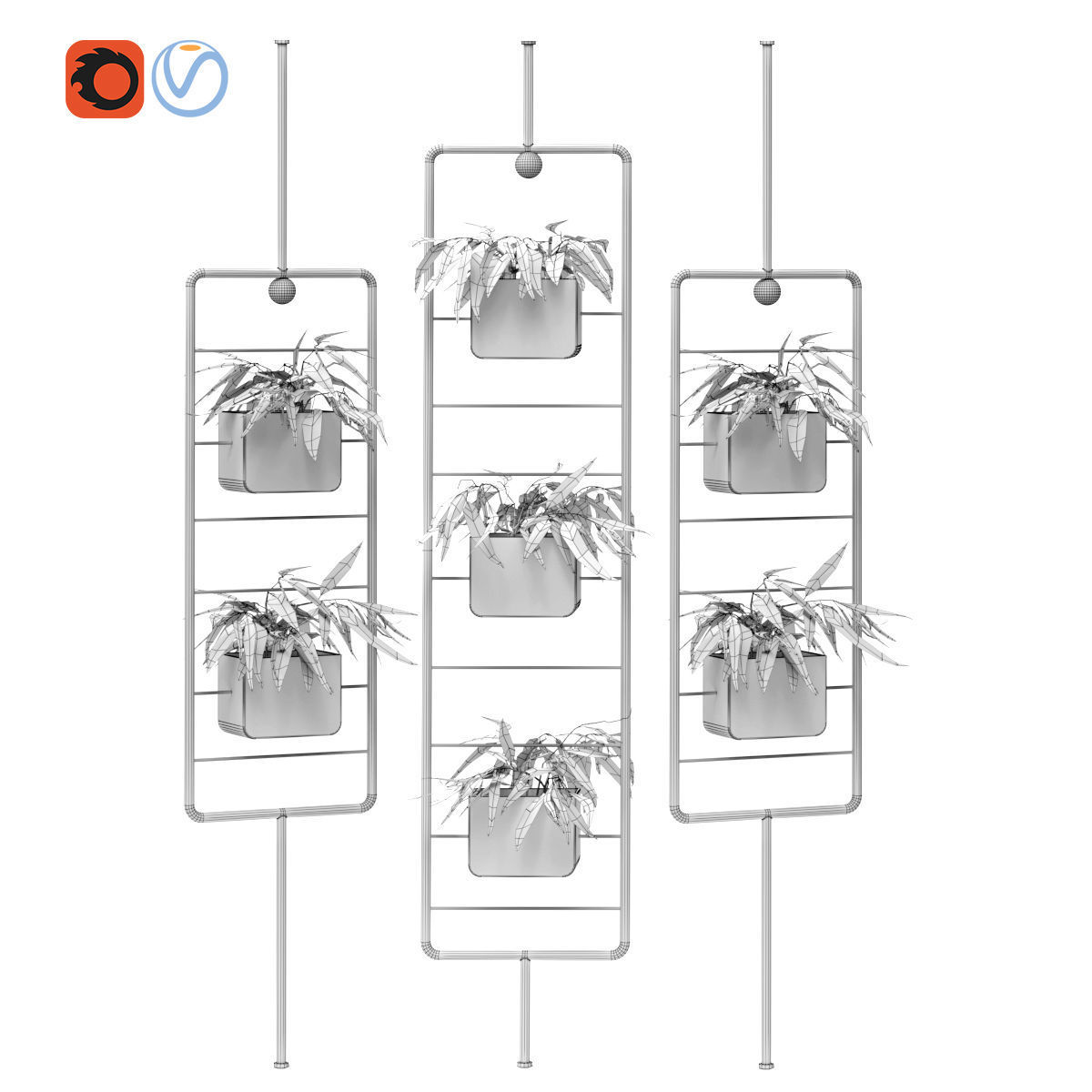 Metal hanging lamp Indoor square Plant pot partition divider 3D model_15